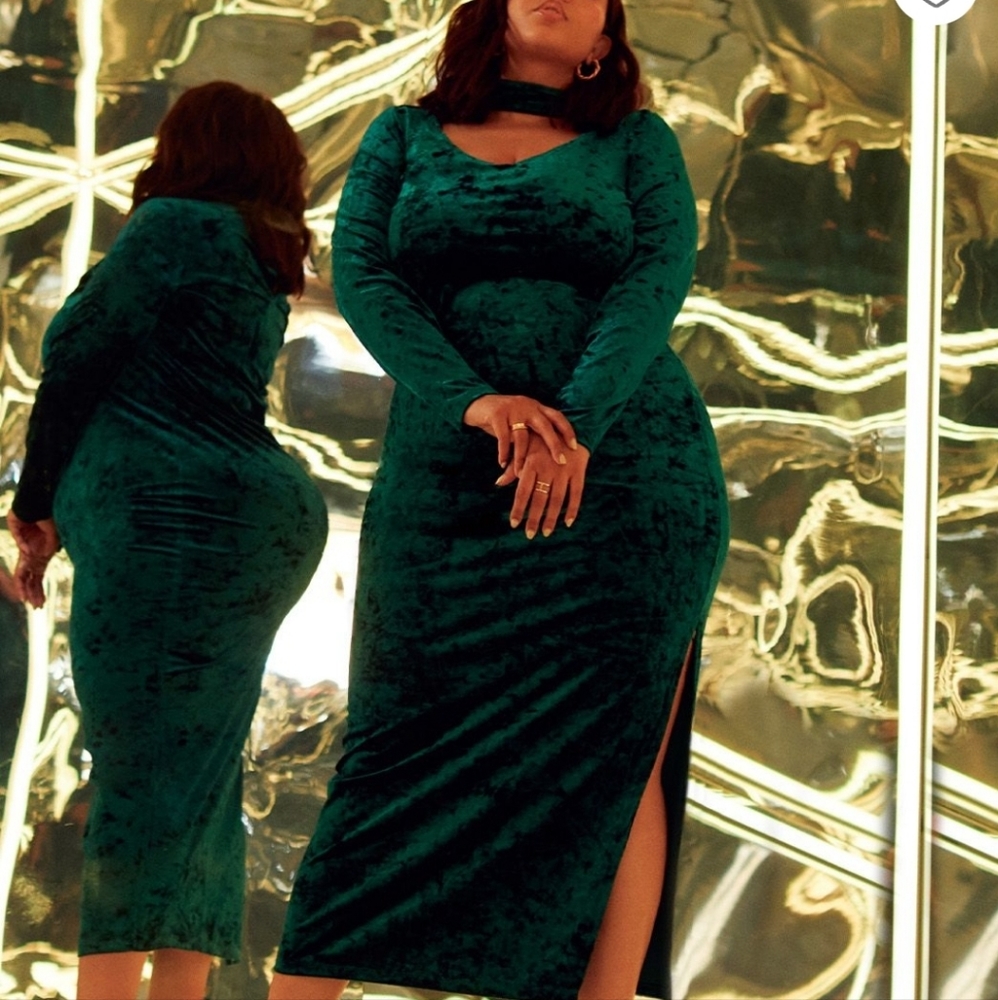 Cutout Neckline Velvet Dress